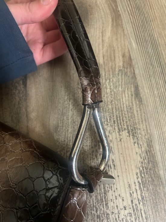 Prada Dark Brown Croc-Embossed Shoulder Bag - Picture 7 of 7